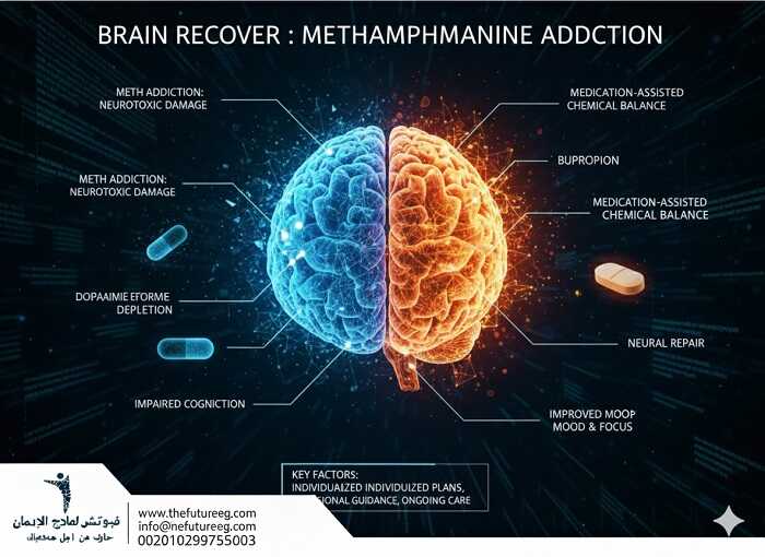 رسم توضيحي يظهر تعافي خلايا الدماغ بعد التوقف عن تعاطي مخدر الآيس.