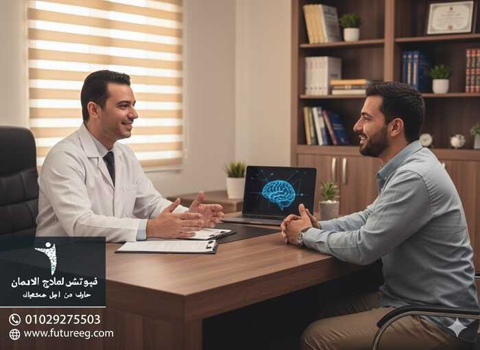 طبيب متخصص يناقش خطة تعافي مريض في مستشفى فيوتشر لعلاج الإدمان.