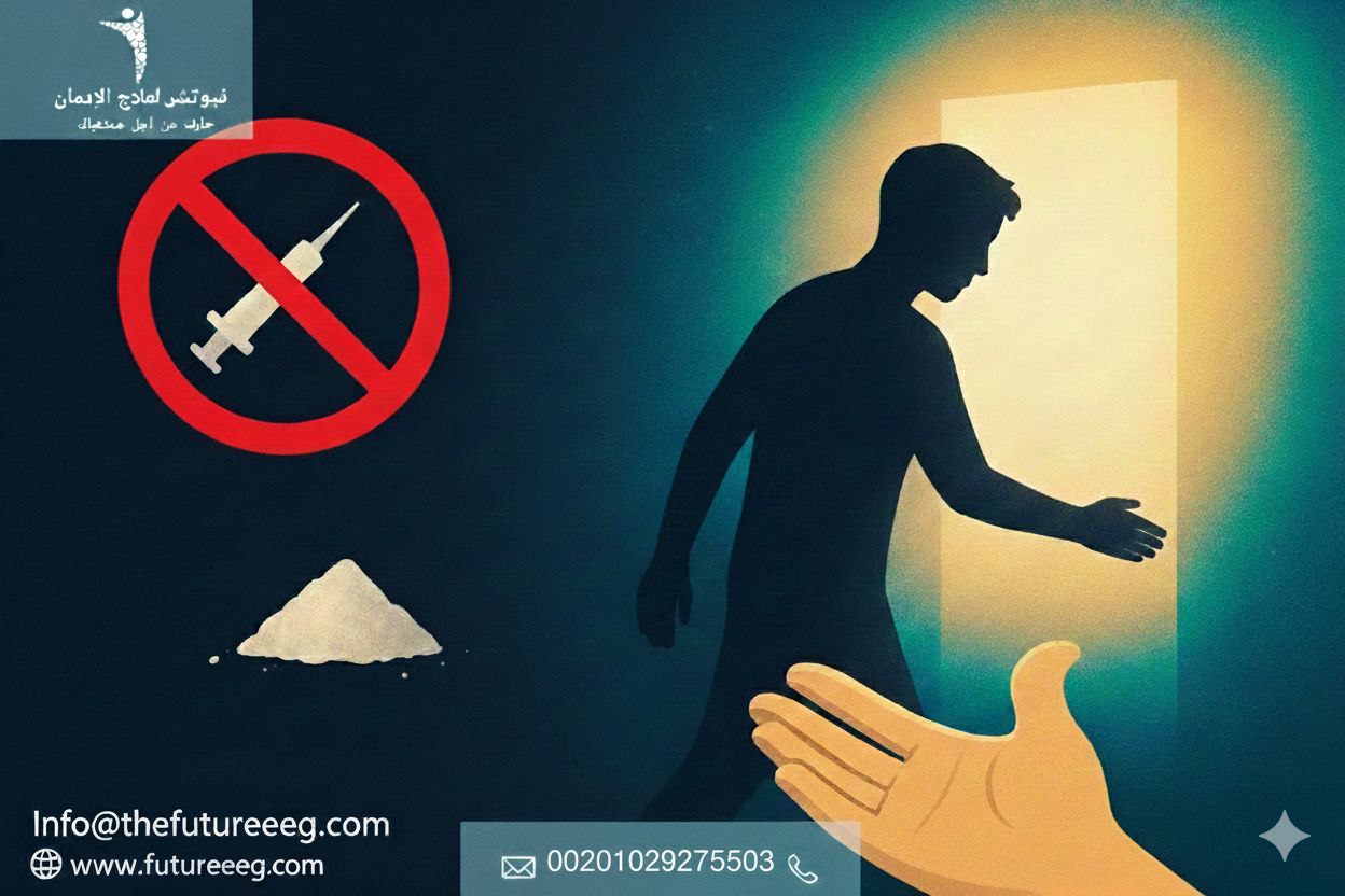 يد ممدودة للمساعدة تجاه شخص يبتعد عن المخدرات في إشارة لطلب الدعم لعلاج إدمان الشبو.