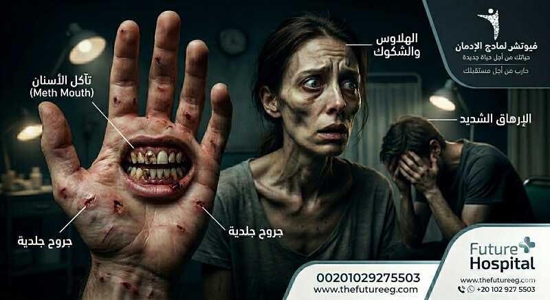 الأعراض الجسدية لإدمان الشبو وتشمل تآكل الأسنان والتقرحات الجلدية والبارانويا لعلاج إدمان الشبو نهائيا