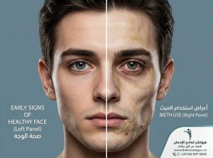 شحوب الوجه وبروز العظام كأحد ملامح شكل مدمن الشبو في بداية التعاطي.