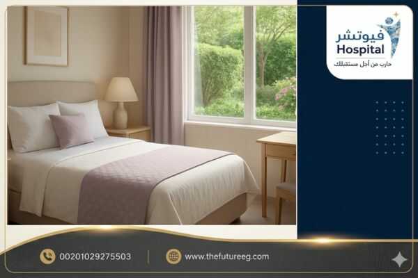 غرف إقامة فاخرة تضمن الخصوصية التامة داخل مصحة علاج ادمان حريمي (مستشفى فيوتشر).
