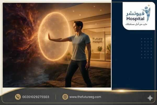 صورة تعبيرية تظهر شخصاً متعافياً يقف بقوة وثقة على شاطئ صخري ويصد عاصفة تقترب بيده، في رمزية لـ علاج الشبو بدون انتكاسة والانتصار على الاشتياق والمحفزات، في بيئة مستشفى فيوتشر الداعمة.