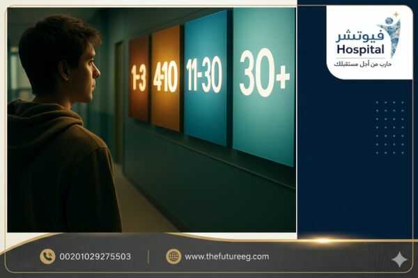 صورة تعبيرية تظهر شخصاً ينظر إلى جدول زمني مضيء على جدار عيادة حديثة في مستشفى فيوتشر، تمثل تسلسل اعراض انسحاب الشبو كم يوم حتى التعافي والهدوء النفسي.