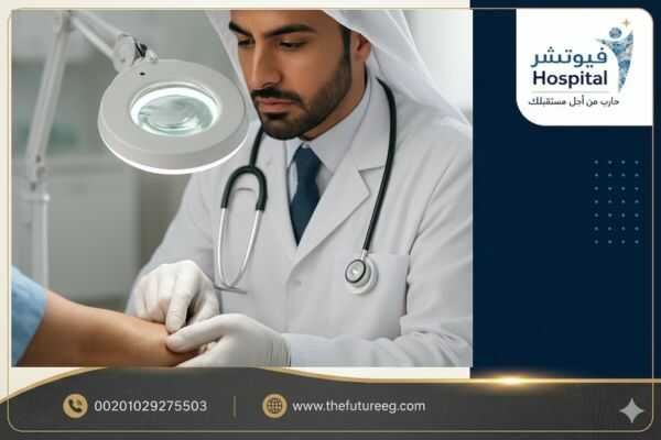 فحص طبي متخصص في مستشفى فيوتشر لعلاج التأثيرات العصبية والجلدية الناتجة عن وهم حشرات تحت الجلد بسبب الآيس.